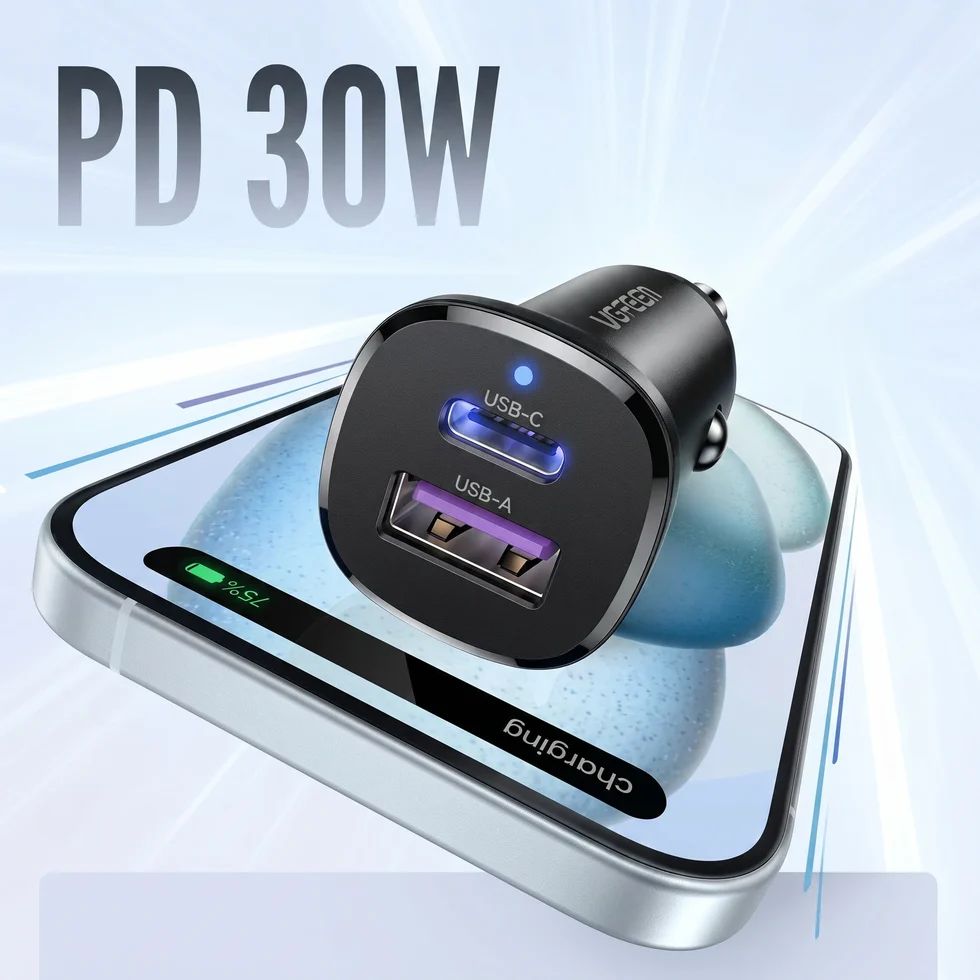 Ugreen Ec305 - Cargador De Auto USB-C Y USB-A 30W