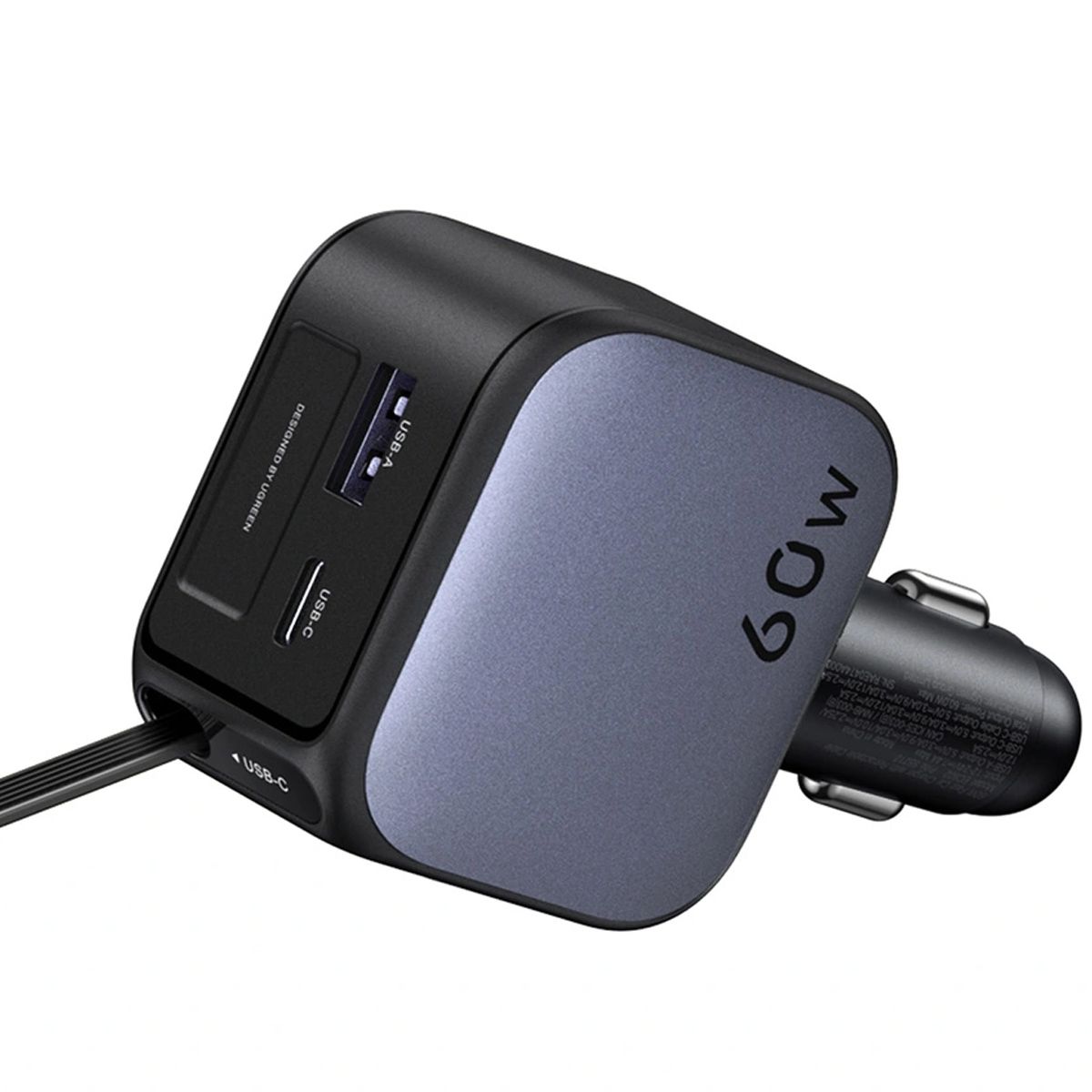 Cargador De Auto Ugreen Ec602 55212B Nexode 60W Con Cable Retractil Gris
