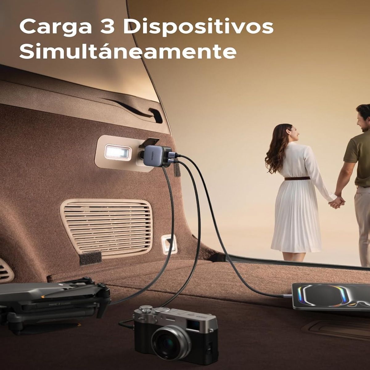 Cargador De Auto Ugreen Ec602 55212B Nexode 60W Con Cable Retractil Gris