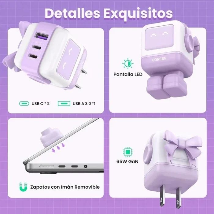 Ugreen Cd361 35314 Nexode Cargador GAN USB-C 65W Lila