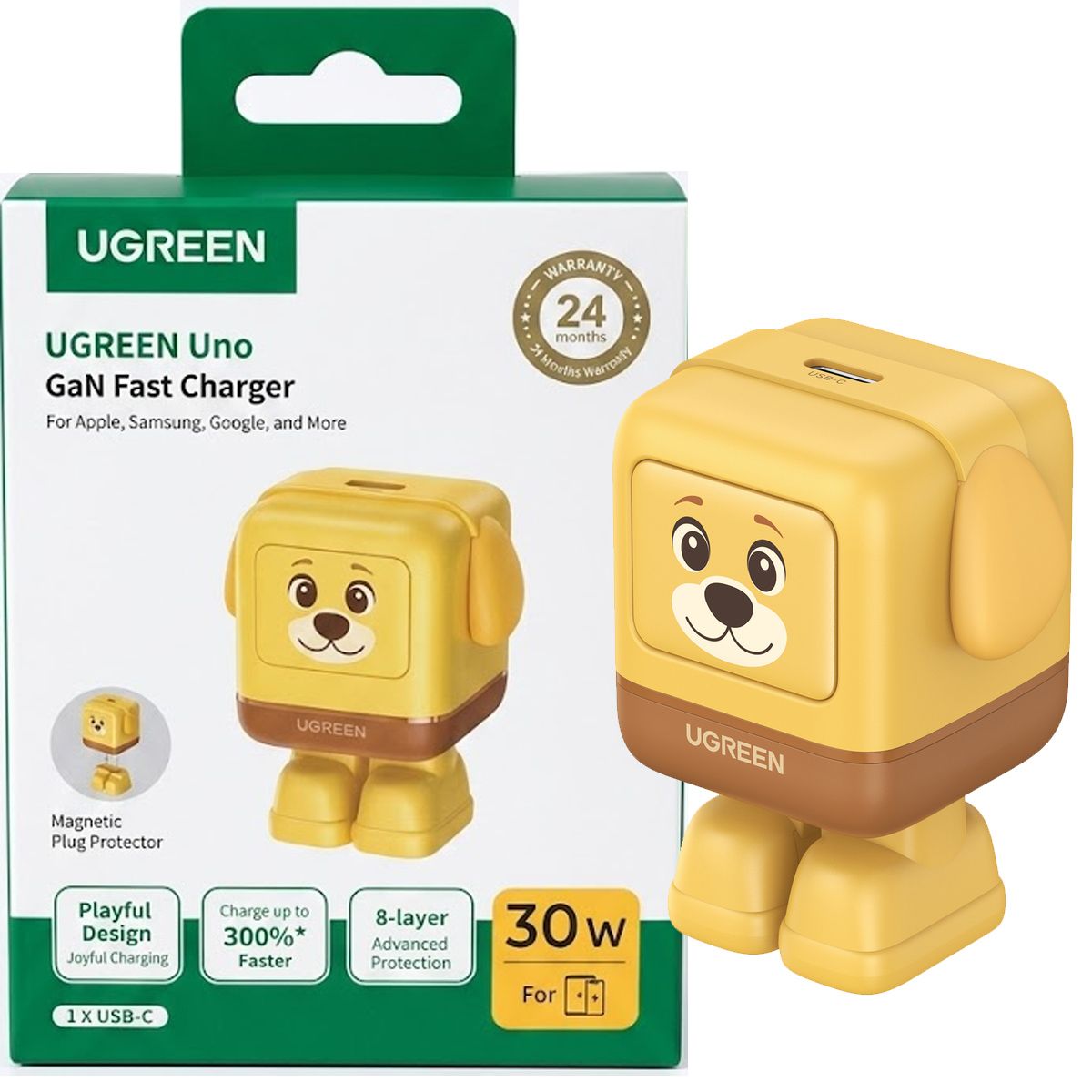 Cargador Rápido USB-C GAN De 30W Robot Ugreen Uno X608 - Amarillo