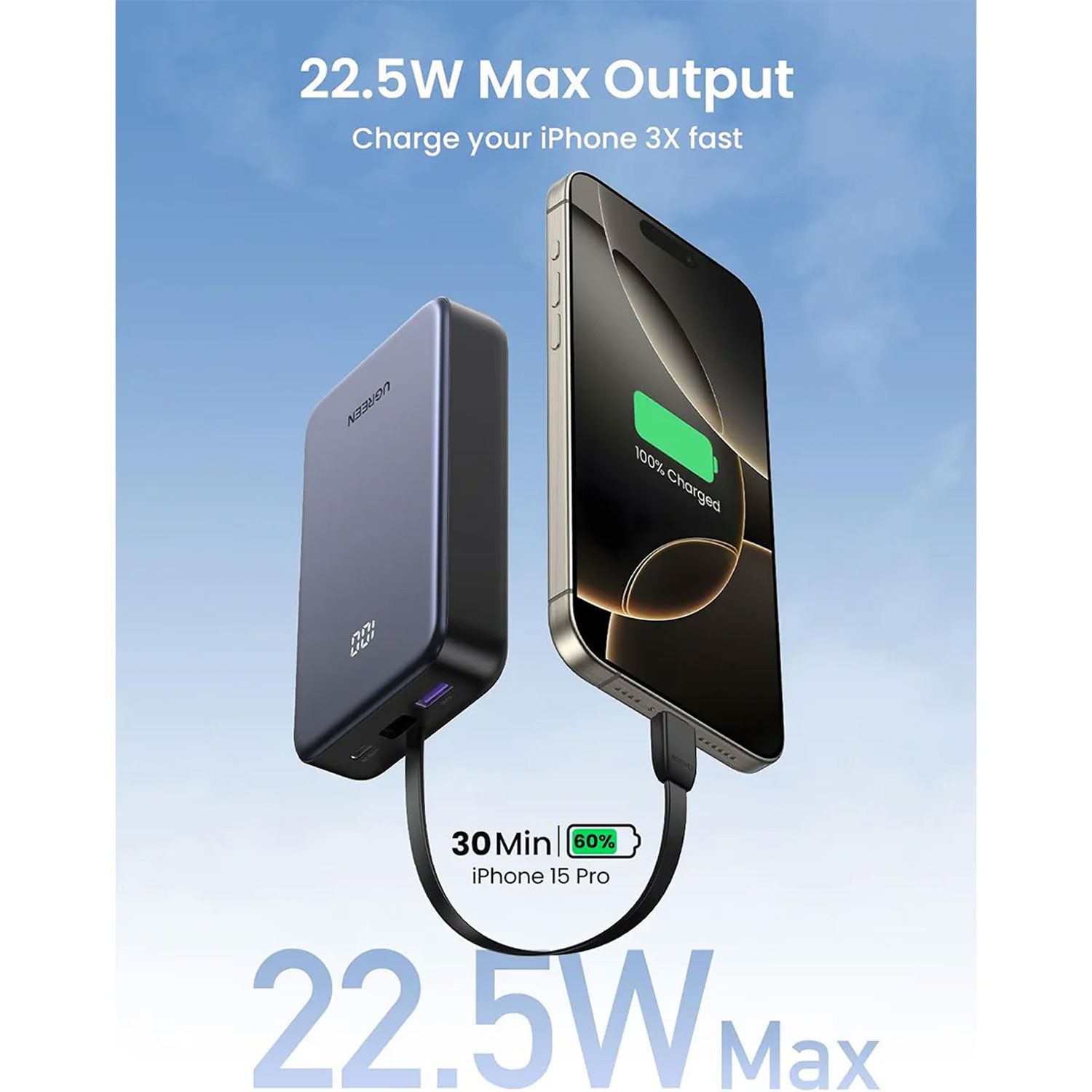 Power Bank Ugreen 22W 20000Mah Con Cable Integrado Carga Rápida Pb505-45762