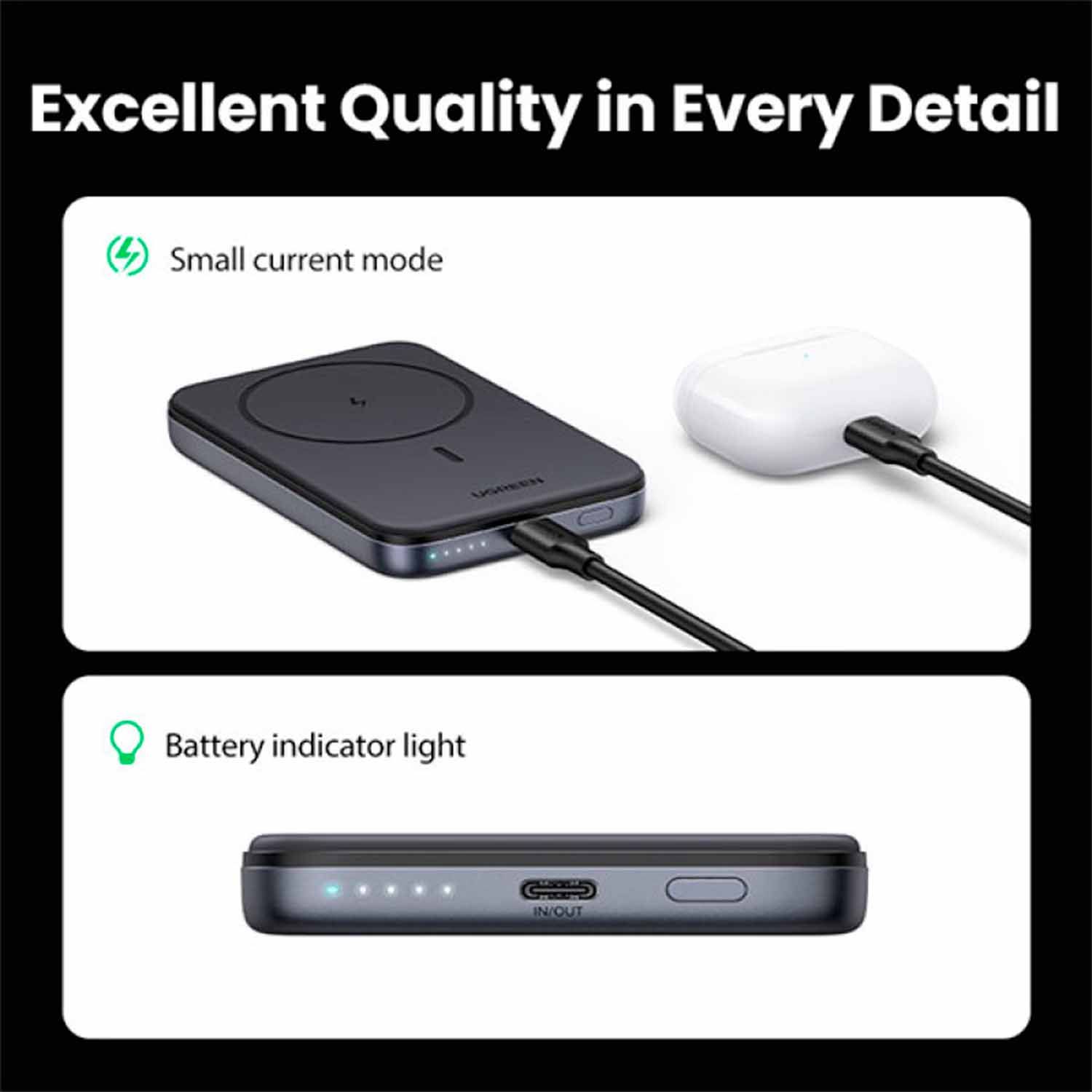 Power Bank Ugreen Magnético Con Carga Inalámbrica 10000Mah 20W Negro Pb561 25919