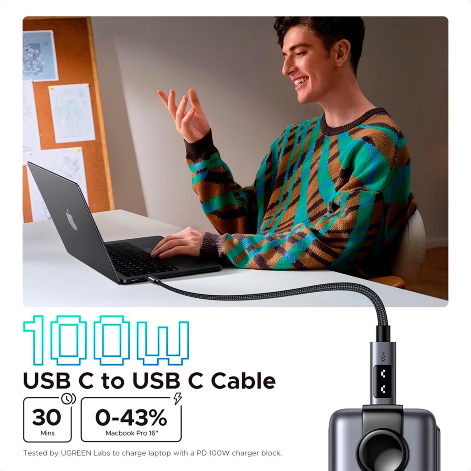 Ugreen Uno USB-C To USB-C 100W Fast Charging Cable 5A Max 2M L509 35512