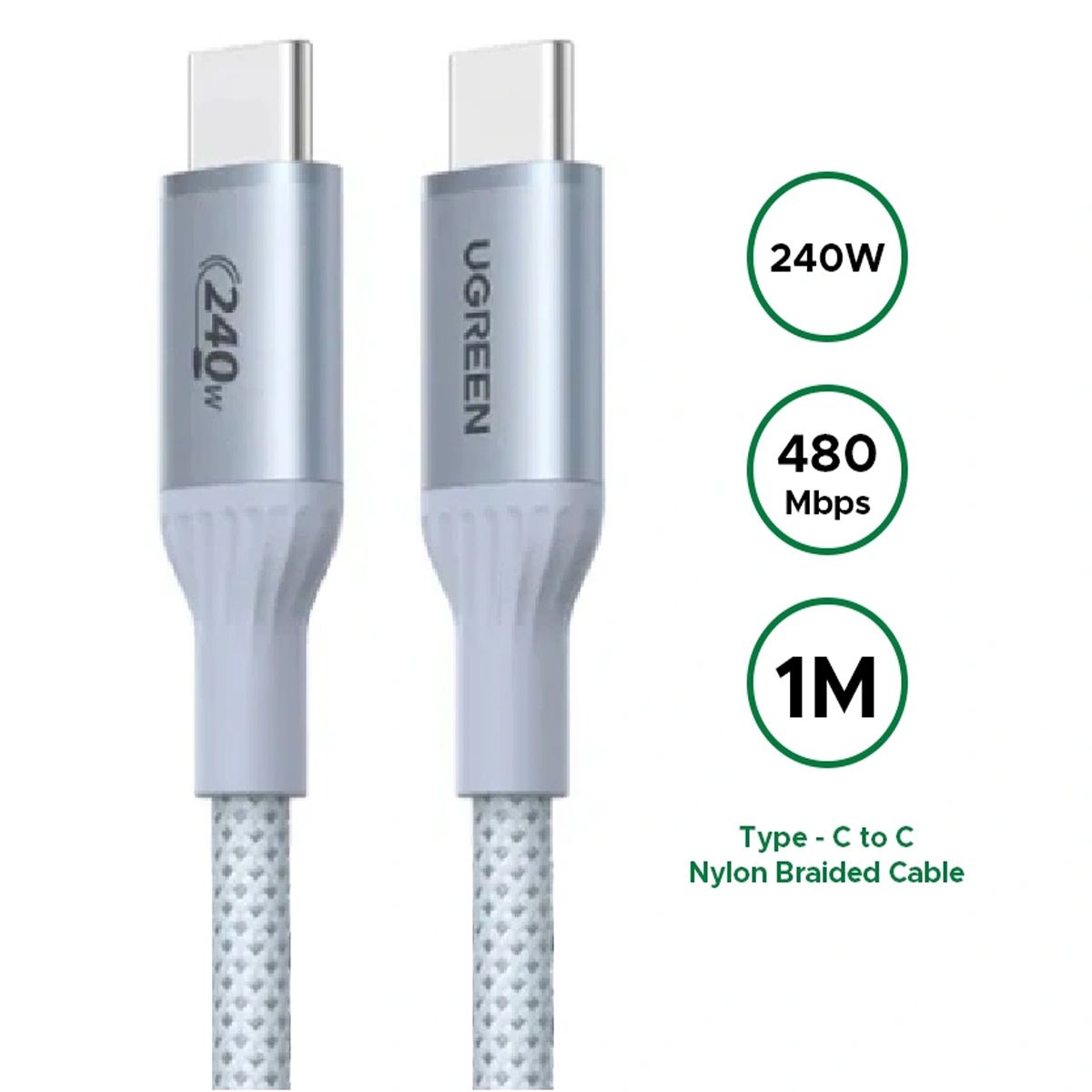 Ugreen Cable 240W Tipo-C A C Certificación USB-If Blanco L534 -75731