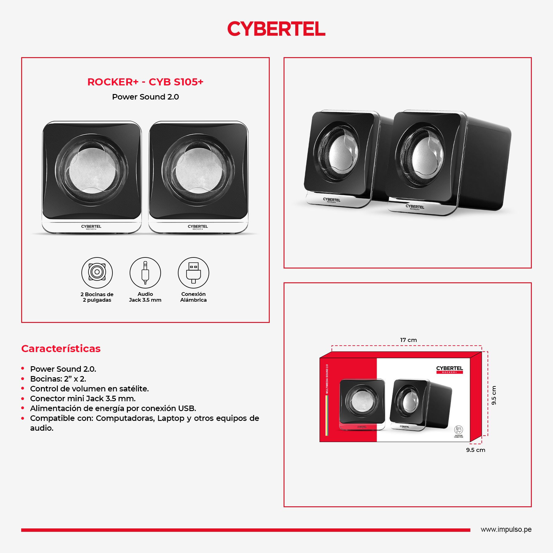 Rocker+ CYB S105+ Parlante 2.0 2" Rms:6W Cybertel