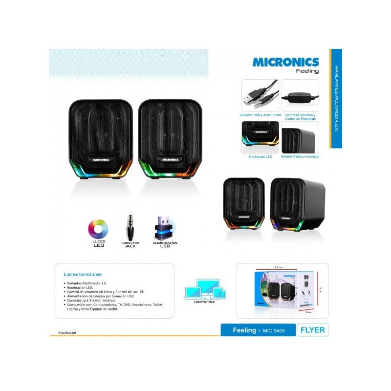 Feeling Mic S405 Parlante 2.0 LED 2" Rms:8Wmicronics