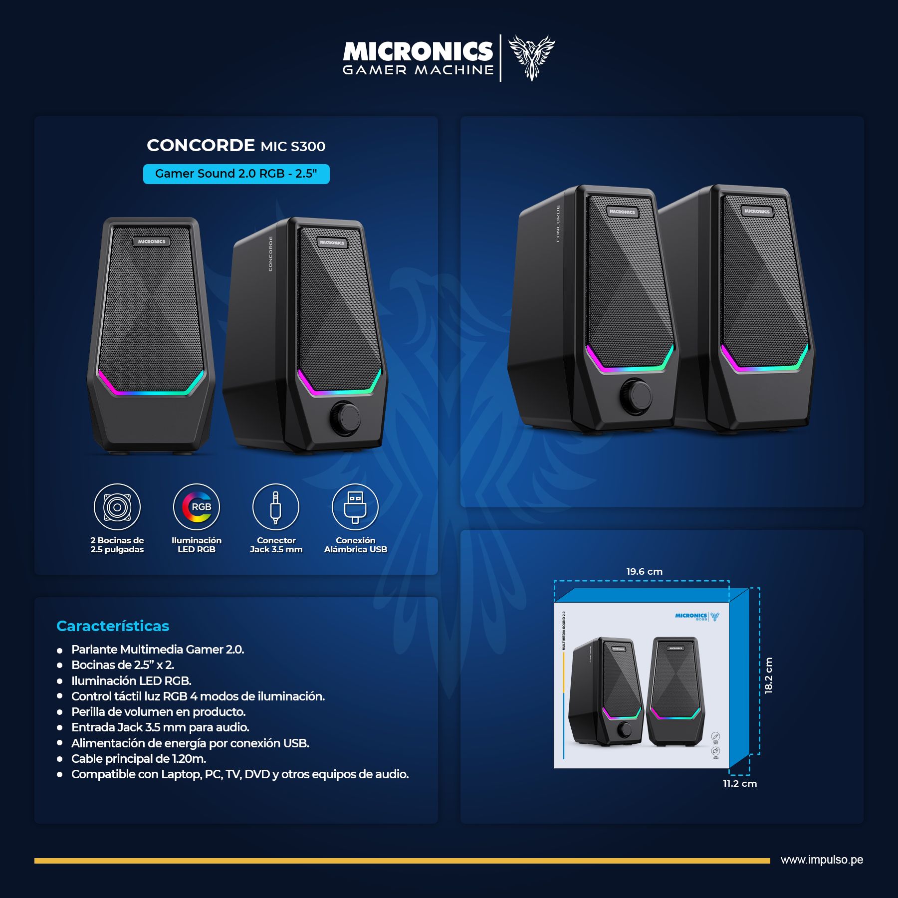Concorde Mic S300 Parlante 2.0 RGB 2.5" Micronics
