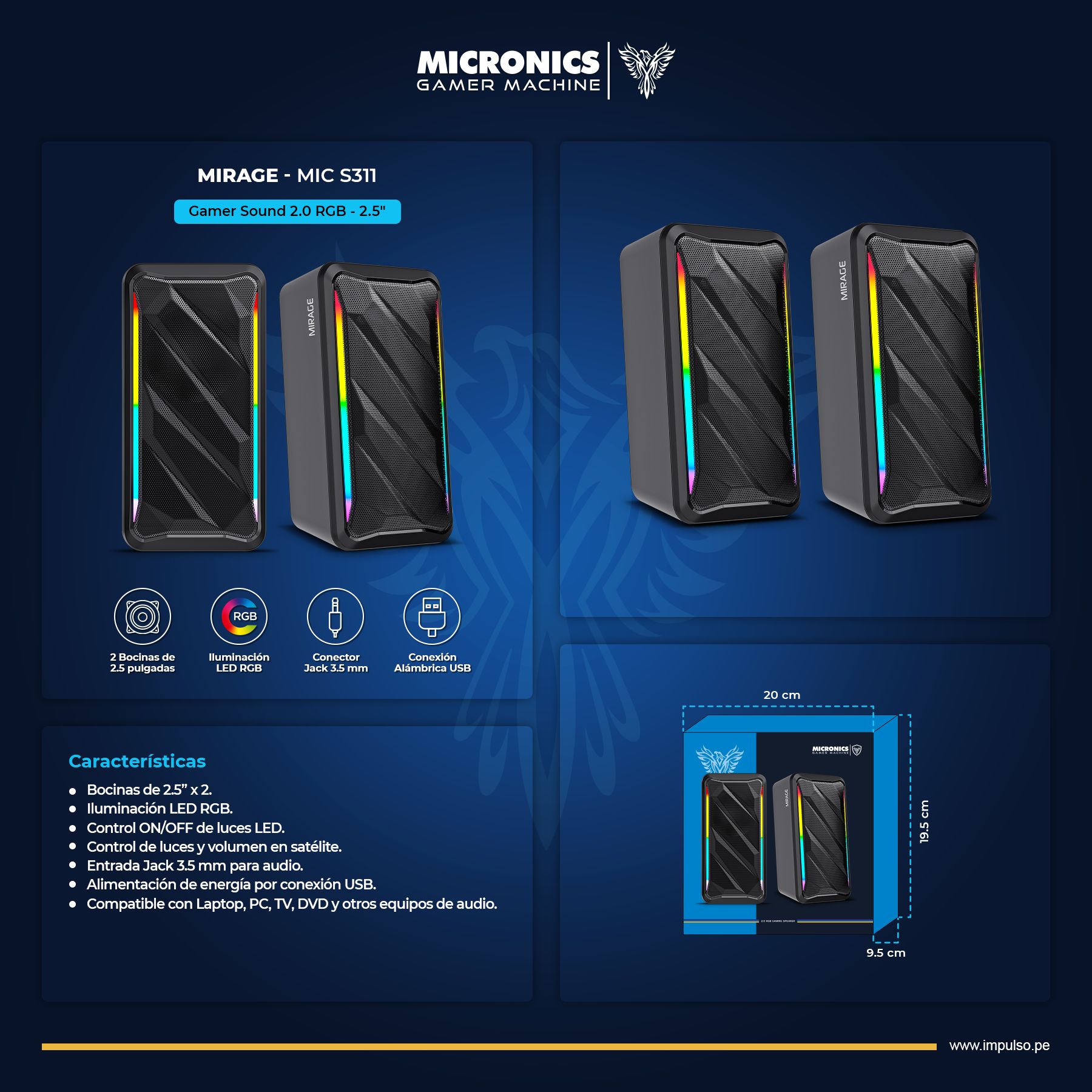 Mirage MIC S311 Parlante 2.0 RGB 2.5" Micronics