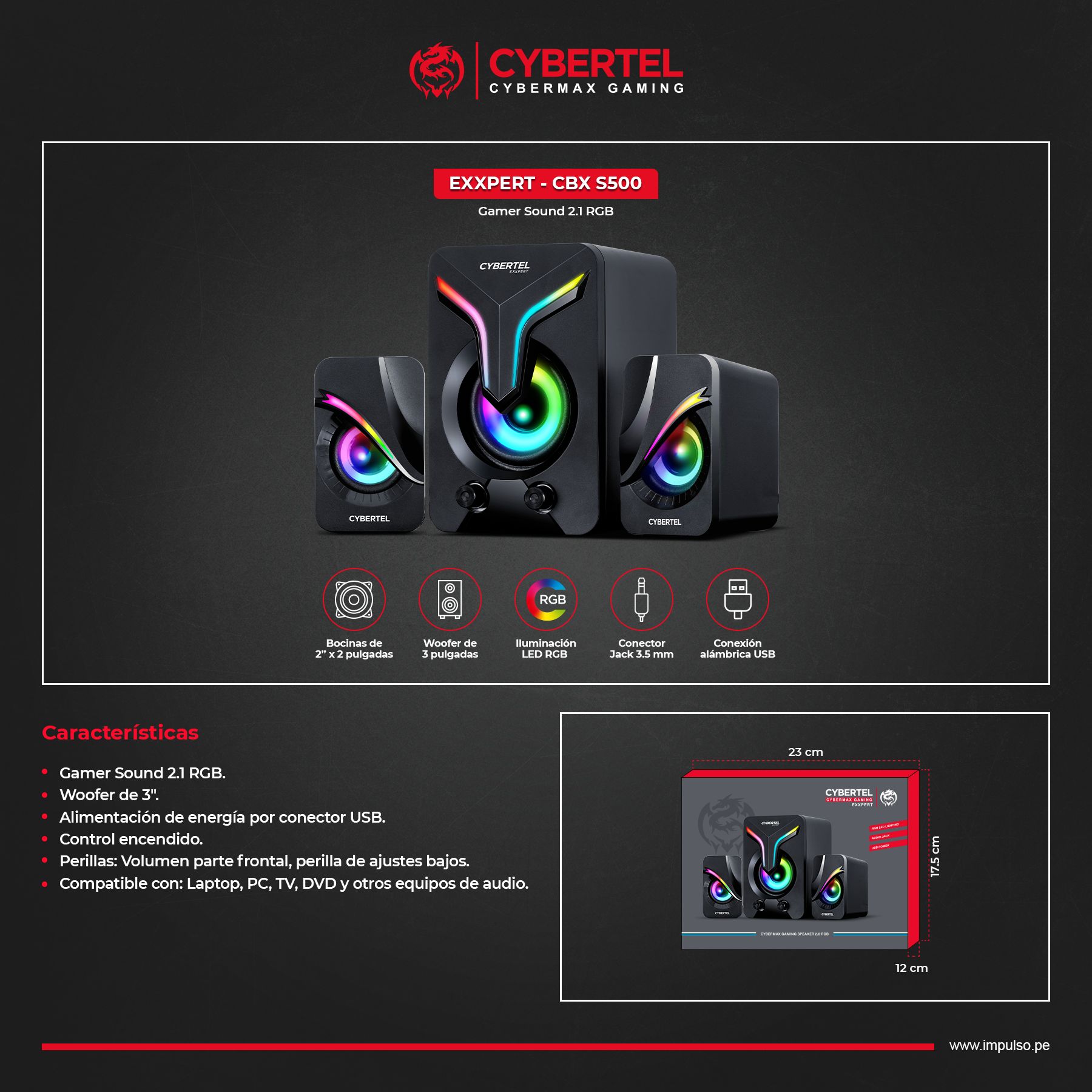 Exxpert Cbx S500 Parlante 2.1 RGB Cybertel