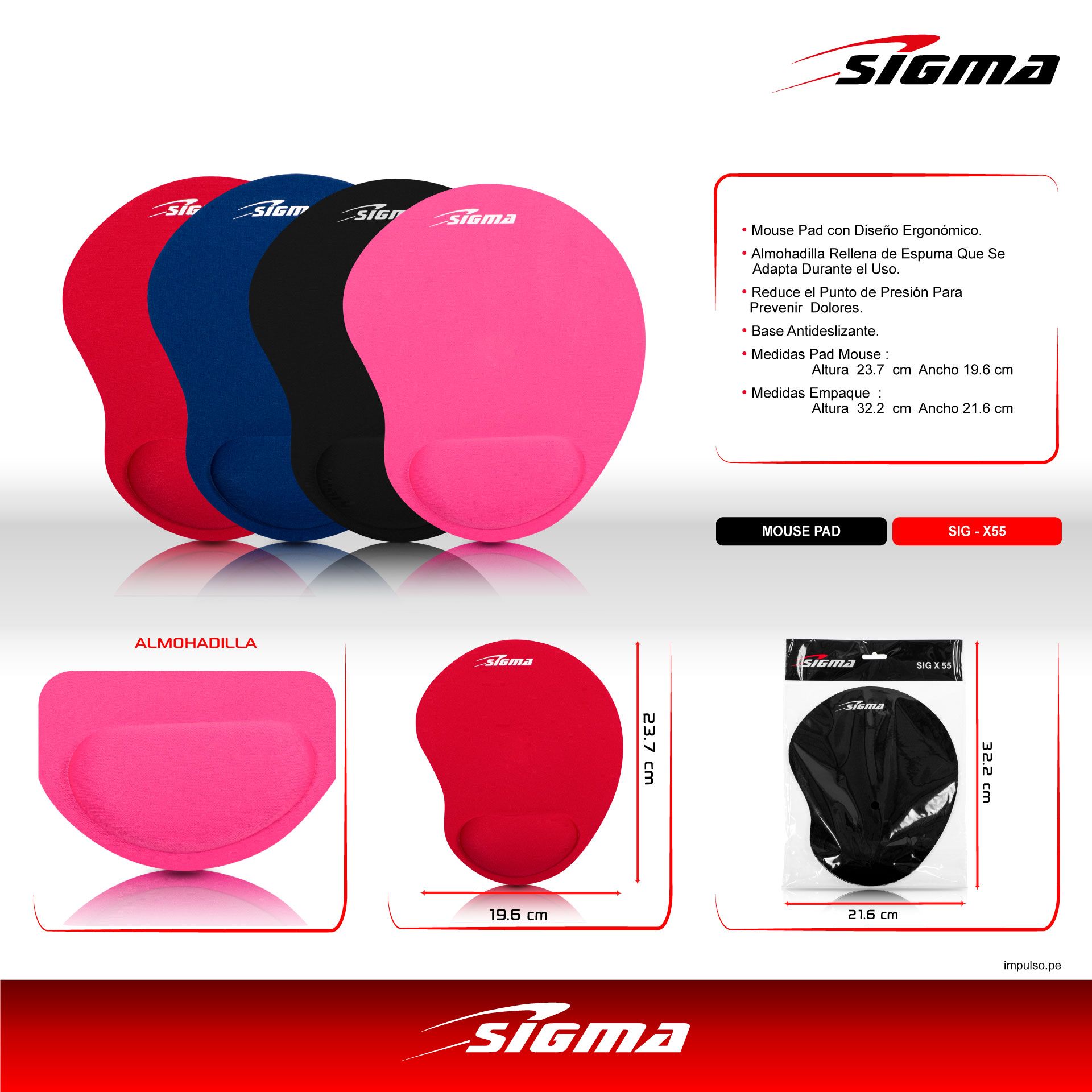 Pad Mouse Sig X55 Black Muñequera Sigma