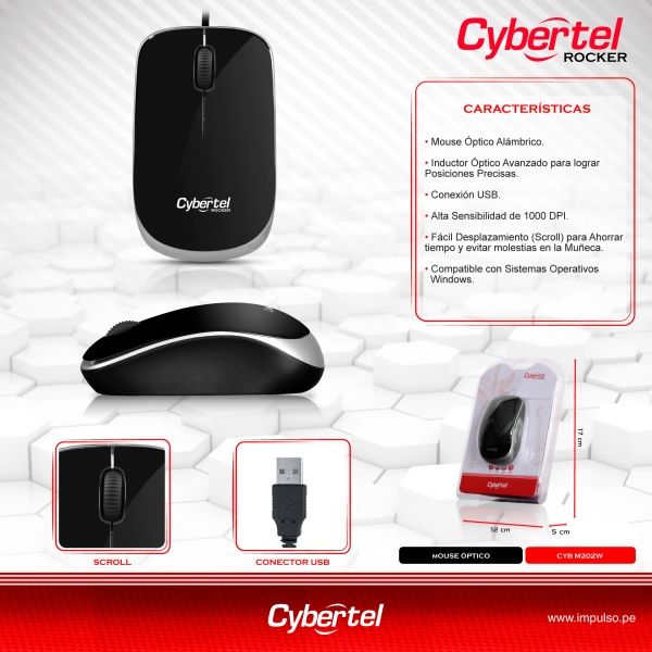 Rocker Black CYB M202 Mouse USB Uv Cybertel