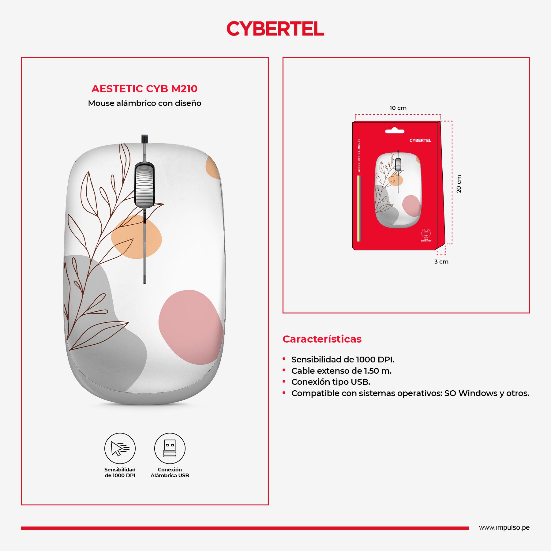 Aestetic CYB M210 Mouse USB Con Diseño Cybertel