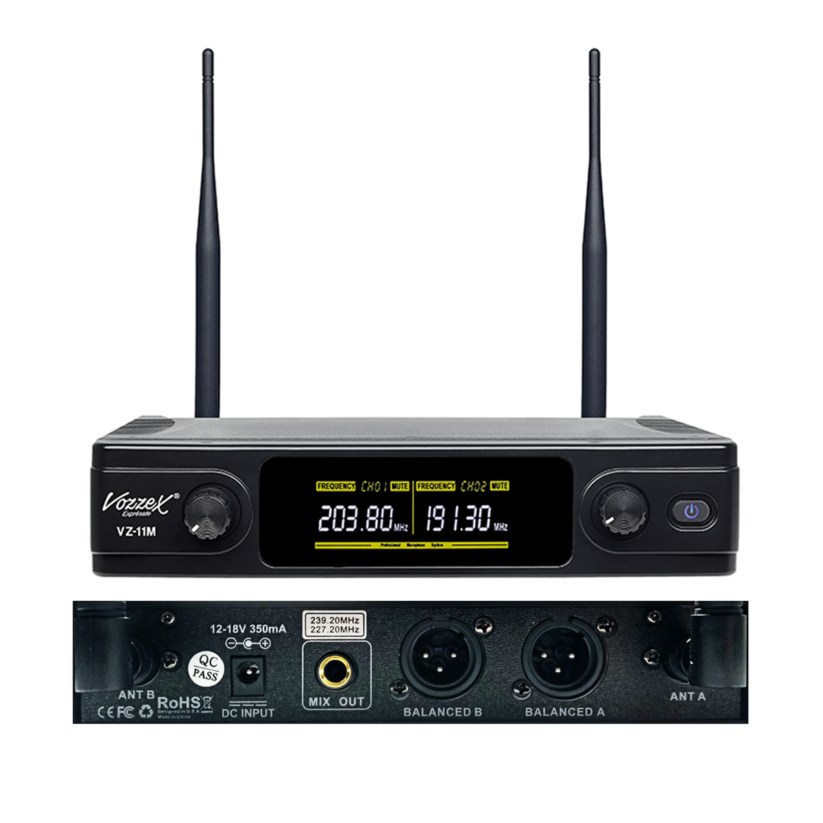 Microfono Inalambrico Dual Manual VHF C/Salida Balanceada Vozzex VZ-11M+