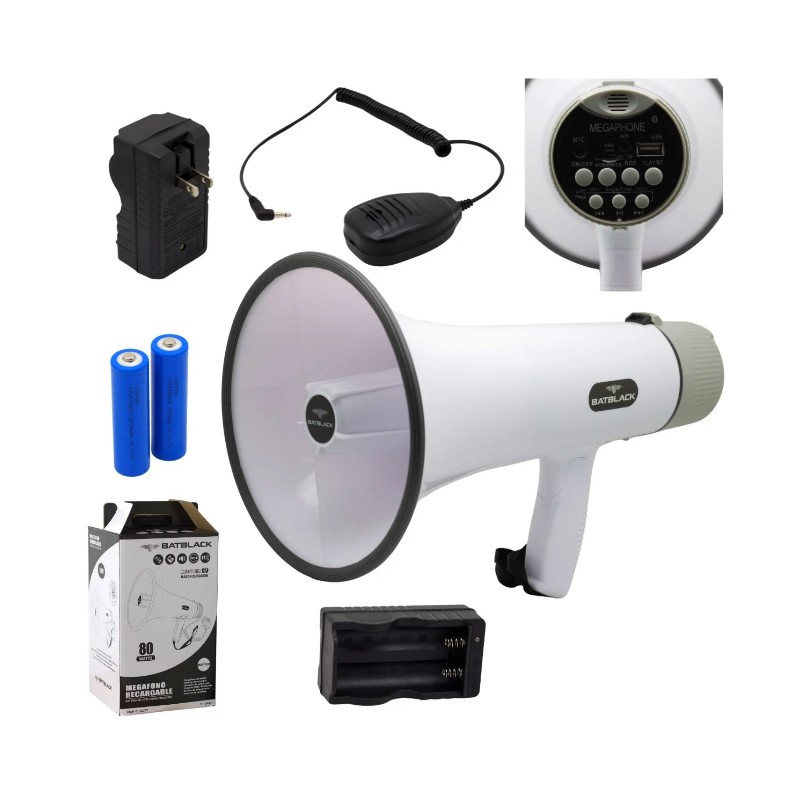 Megáfono Profesional 80W Recargable  Batblack BT-MF90