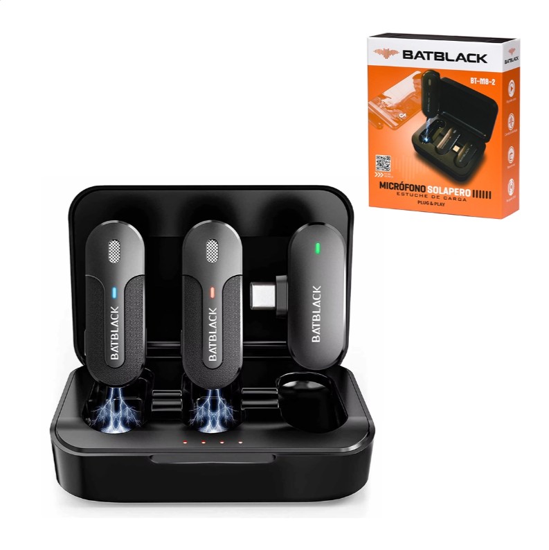 Micrófono Inalámbrico Doble Solapero UHF Batblack BT-M8-2