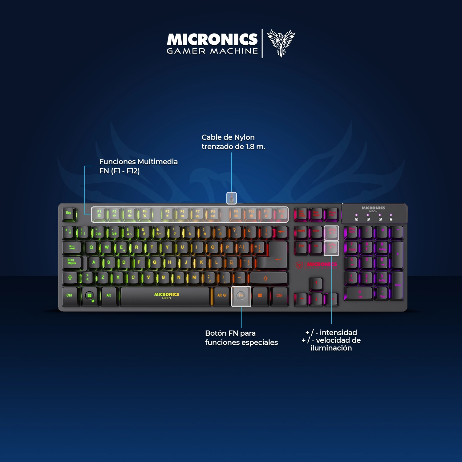 2 En 1 - Teclado + Mouse Neon - MIC GT1000