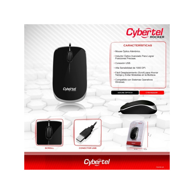 Mouse Óptico Alámbrico Cybertel Rocker