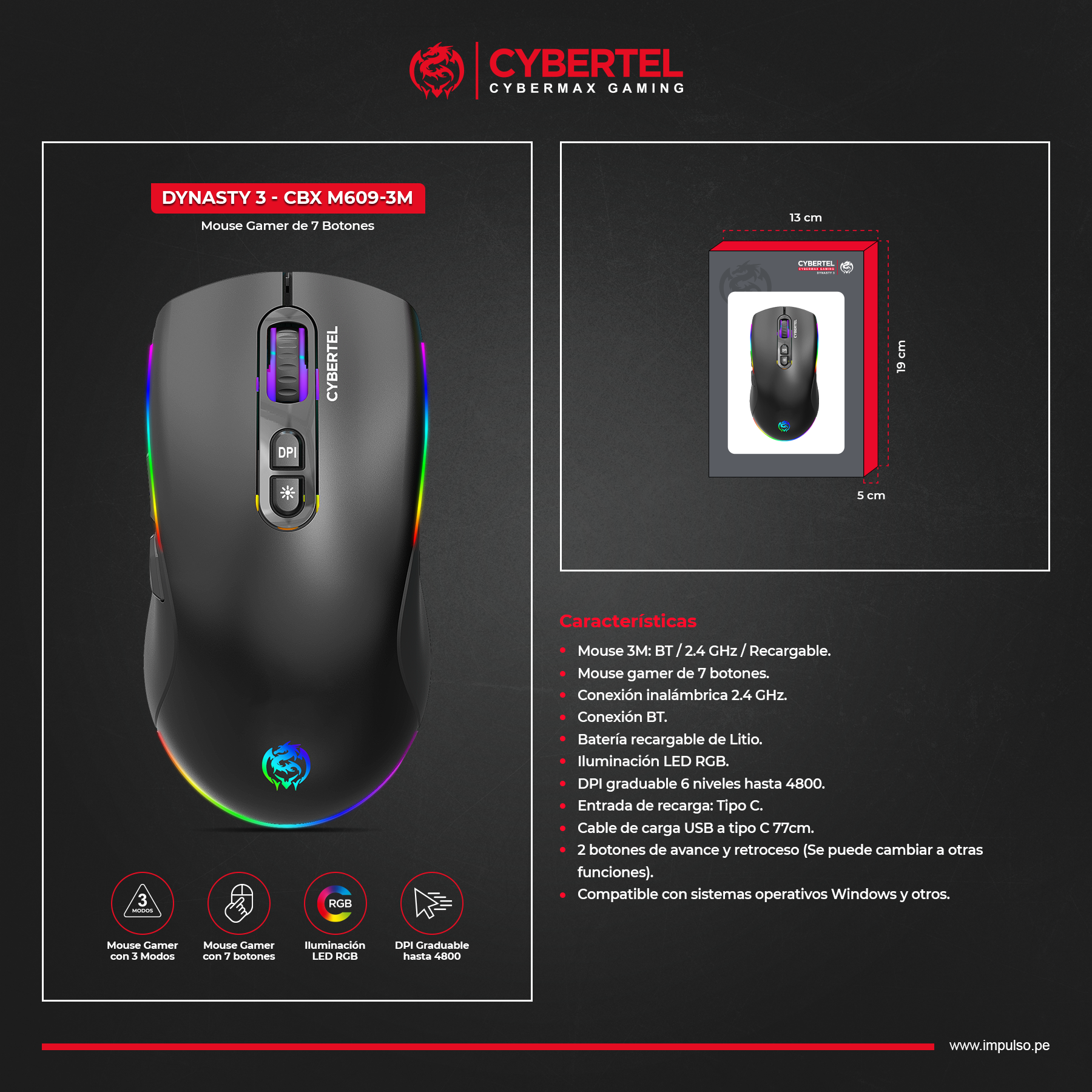 Mouse Gamer Inalámbrico Cybertel Dynasty 3 - CBX M609-3m