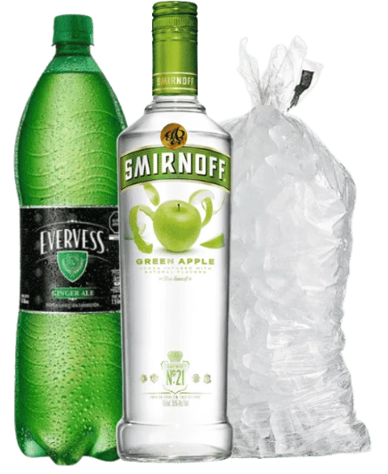 Smirnoff Green Apple 700 ml + Evervess 1.5 lt + Hielo 1.5 kg