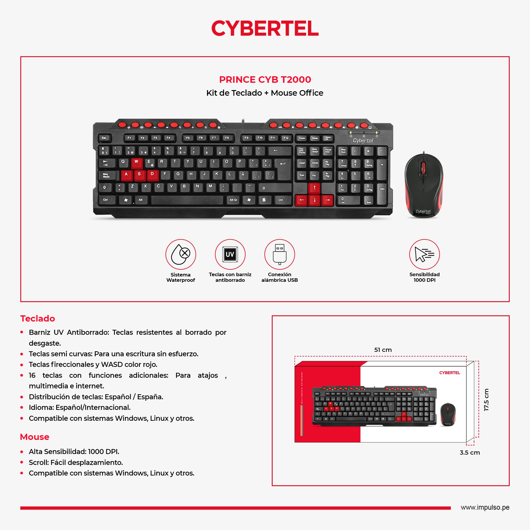 Kit Teclado + Mouse Alámbrico Cybertel - CYB T2000
