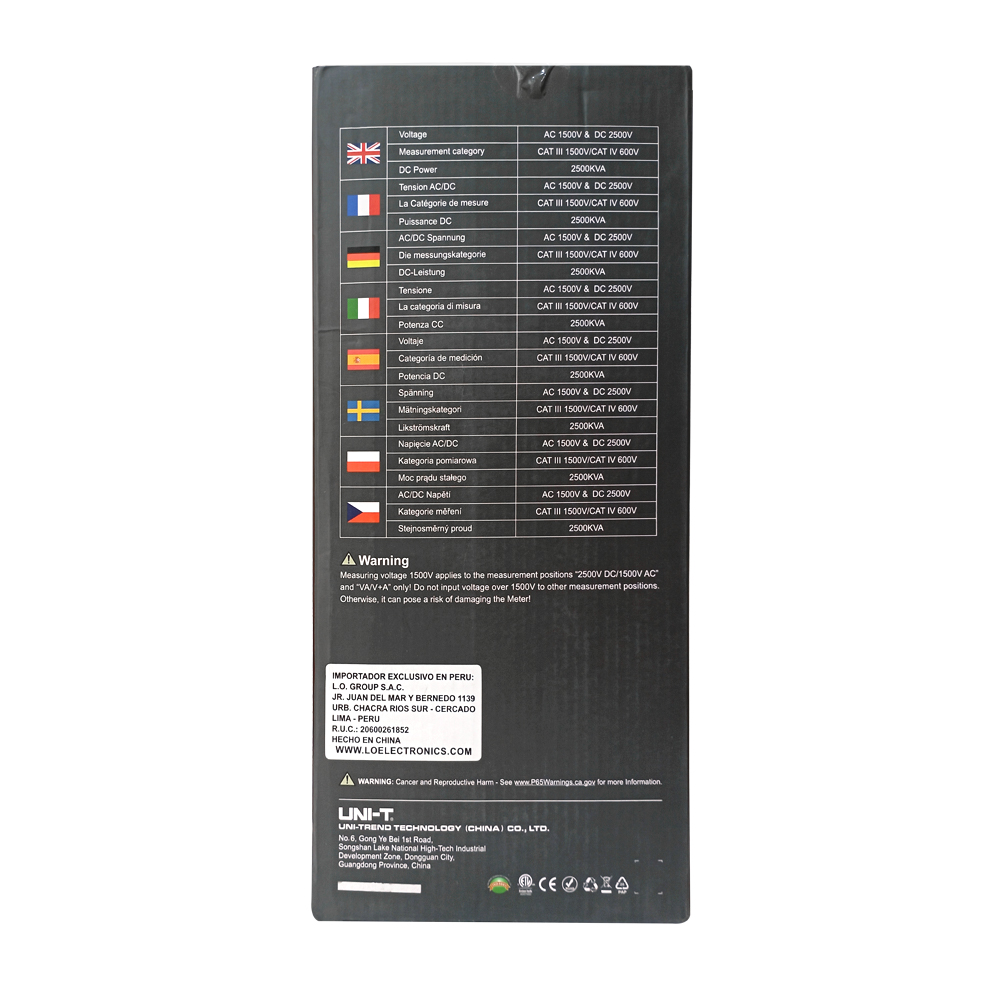 Pinza Amperimétrica Solar UNI-T UT-219PV (2500V DC / 1000A)